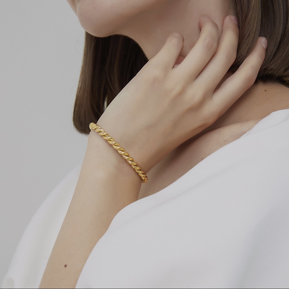 Gold Plated Titanium Dainty Twist Cuff Bracelet